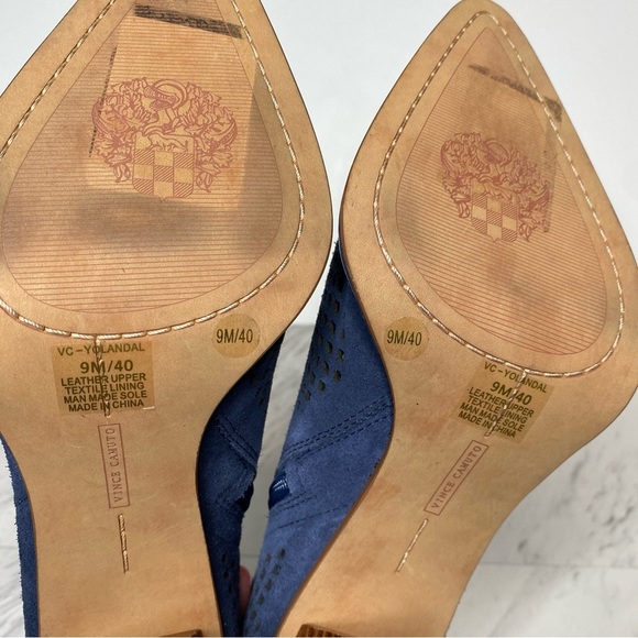 Vince Camuto Yolandal Blue Cutout Suede Pointy Toe Heeled Bootie 9M - Picture 11 of 15